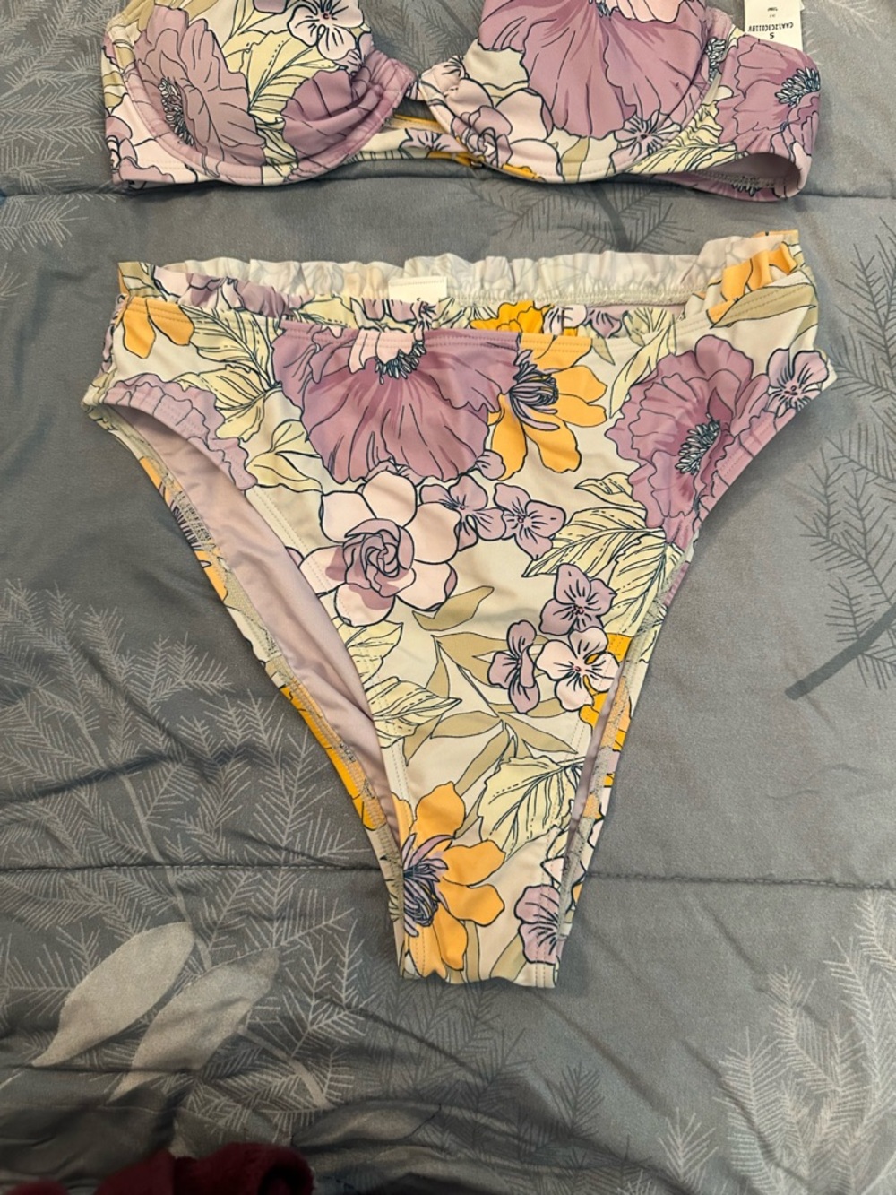 NWTS Cupshe Lavender Floral Underwire Bikini with Yellow Accents Sz S - Picture 4 of 7